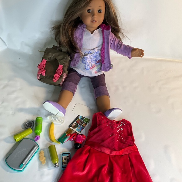 American Girl Doll 2014 (PA-11392) brown long hair school accessories lot